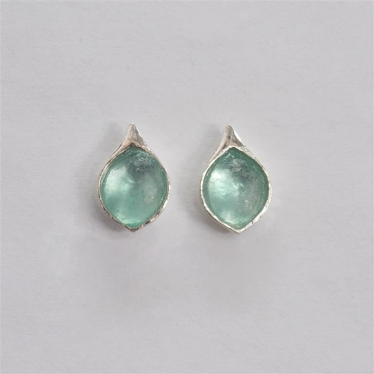 Tear Shaped Post Washed Roman Glass Earrings