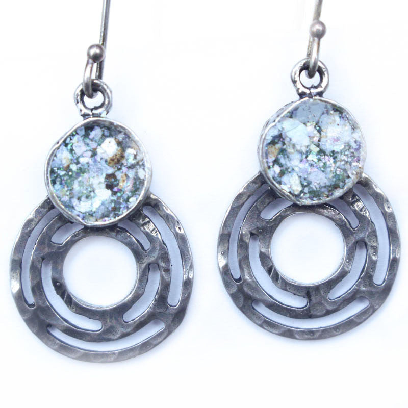 Labrynth Circle Roman Glass Earrings