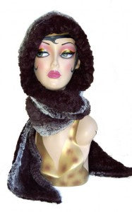 Chinchilla in Black with Cuddly Black Luxury Faux Fur Hoody Scarf
