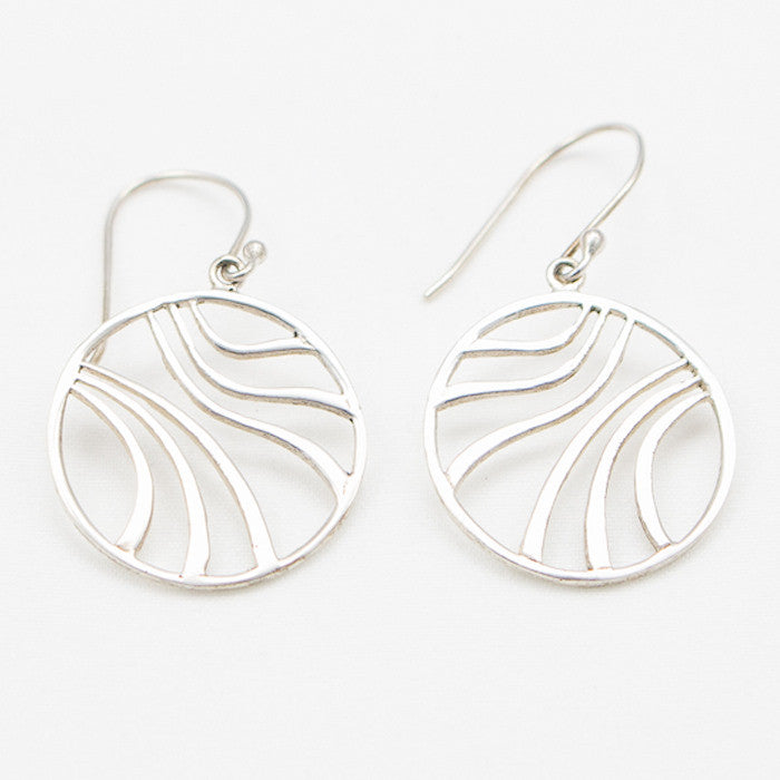 Sterling Silver Cut Out Silver Wave Dangle Earrings