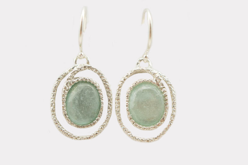 Oval Washed Roman Glass Earrings