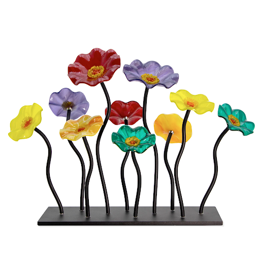 Surprize Black Base 10 Flower Handblown Glass Small Garden