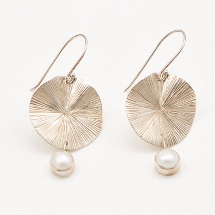 Sterling Silver Lily Pad with Pearl Drop Earrings