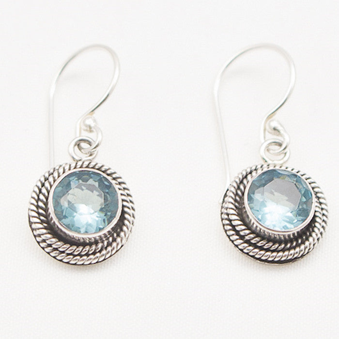 Sterling Silver Circle Earrings with Blue Topaz