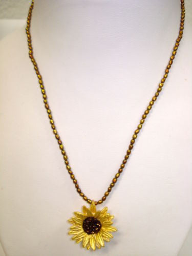 Sunflower Small Brown Pearl 16 Inch Adjustable Pendant Necklace by Michael Michaud