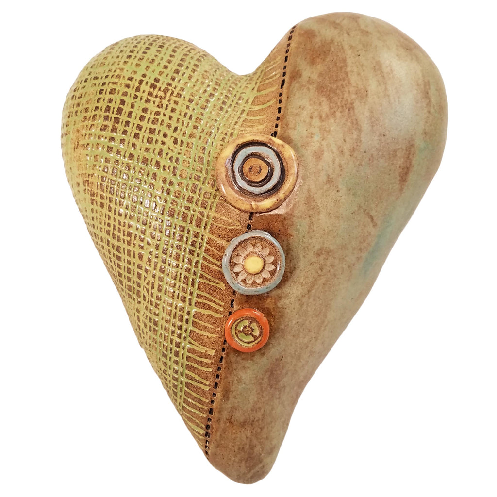 Burlap Over Buttons Ceramic Wall Art by Laurie Pollpeter