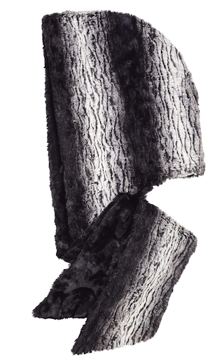 Smouldering Sequoia with Cuddly Black Luxury Faux Fur Hoody Scarf