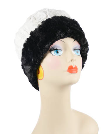 Cuddly in Black with Winter Frost Luxury Faux Fur Cuffed Pillbox Hat