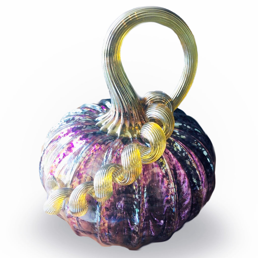 Hand Blown Glass Pumpkin in Iridescent Purple Large