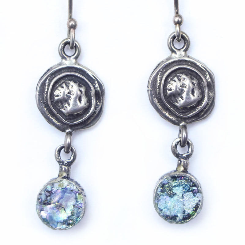 Spiral Dangle with Petite Disc Roman Glass Earrings