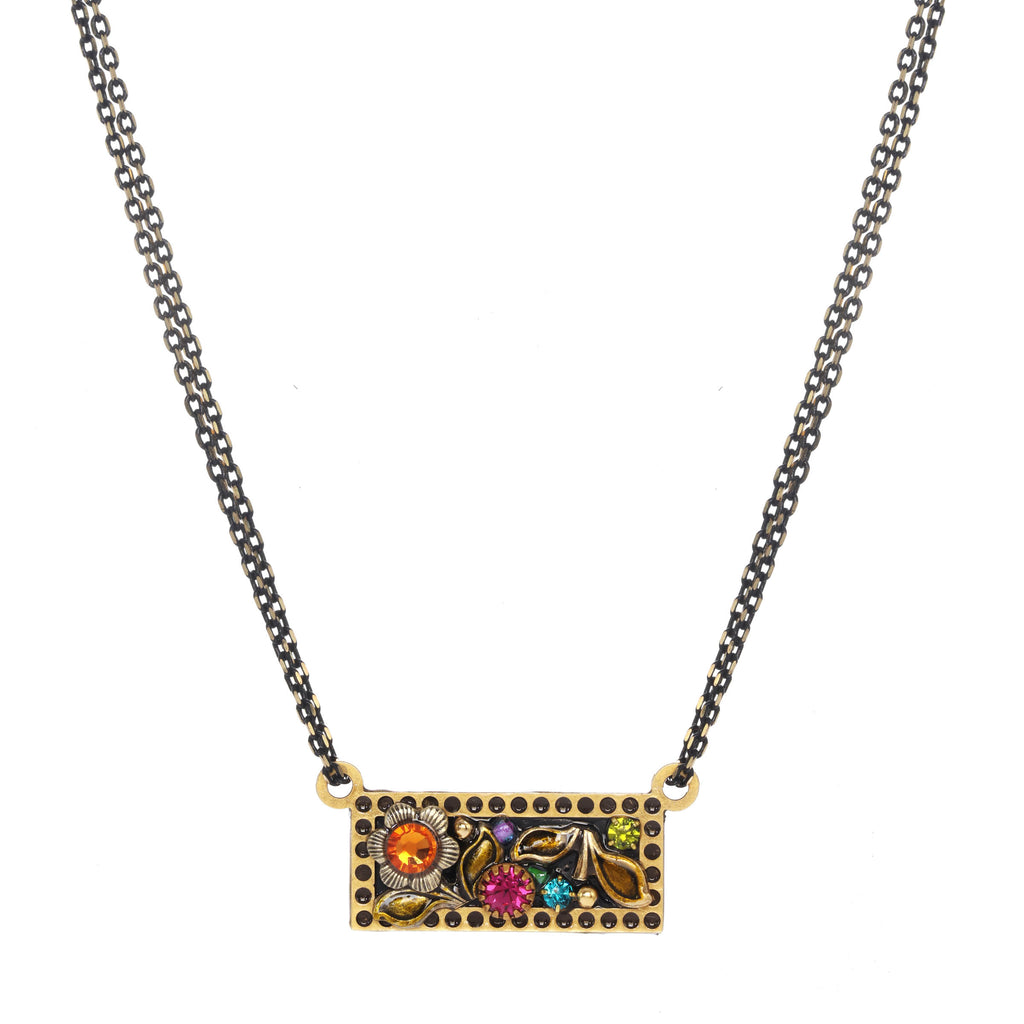 Black Flower Small Side Bar Necklace