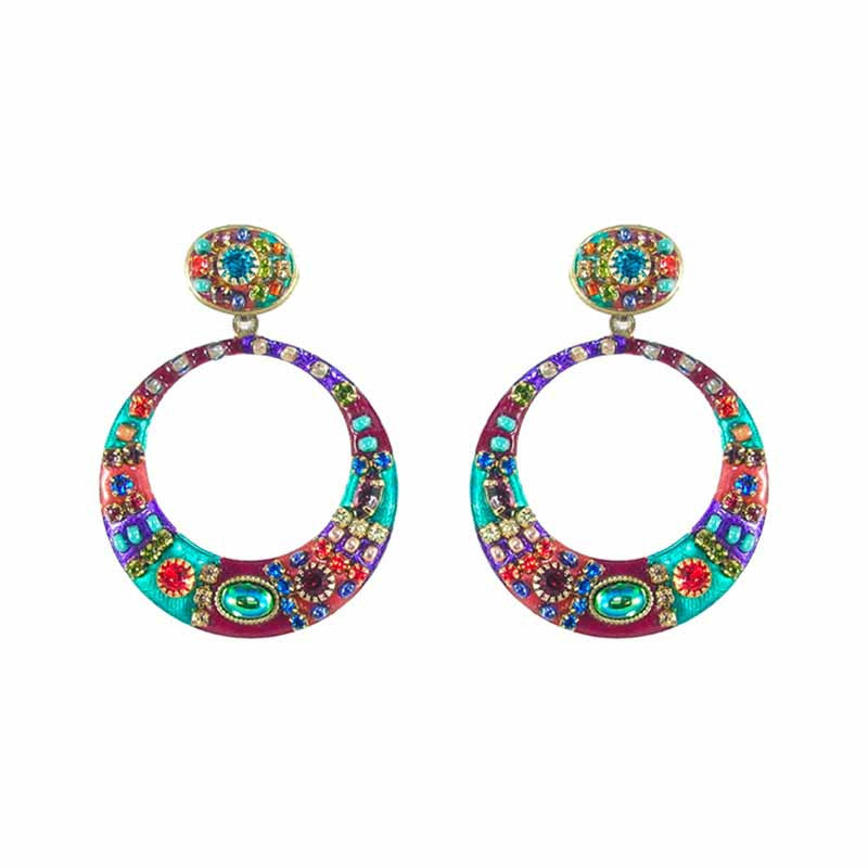 Multi Bright Two Part Design Dangle Round Earrings by Michal Golan