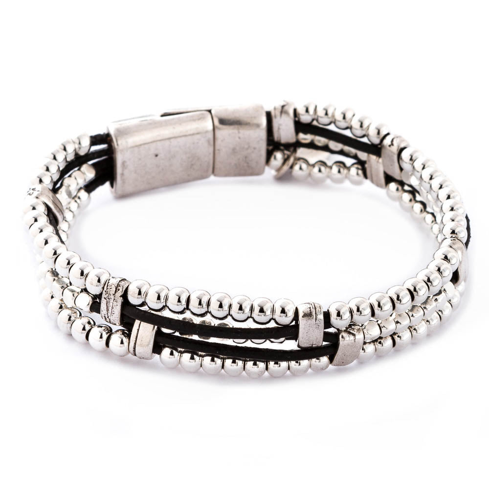 Triple Beaded Leather Bracelet