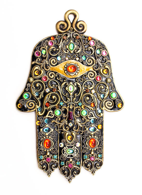 Multi Bright Black Extra Large Hamsa by Michal Golan