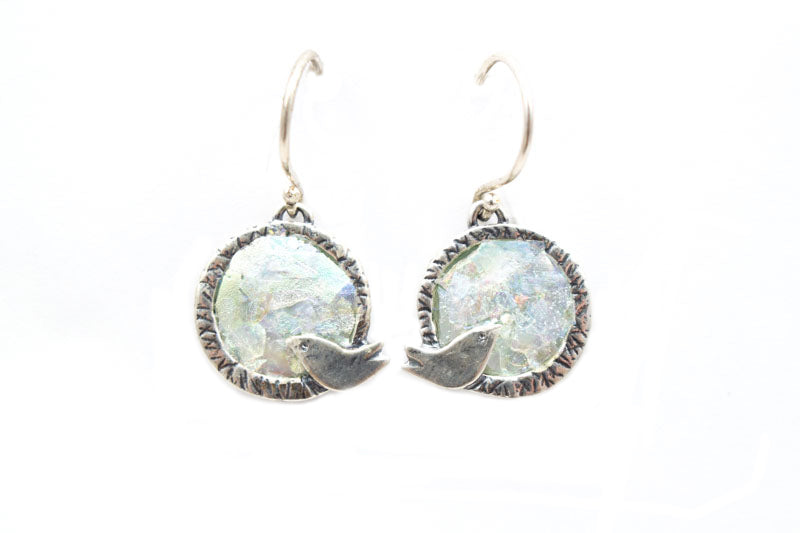 Little Bird Round Patina Roman Glass Earrings