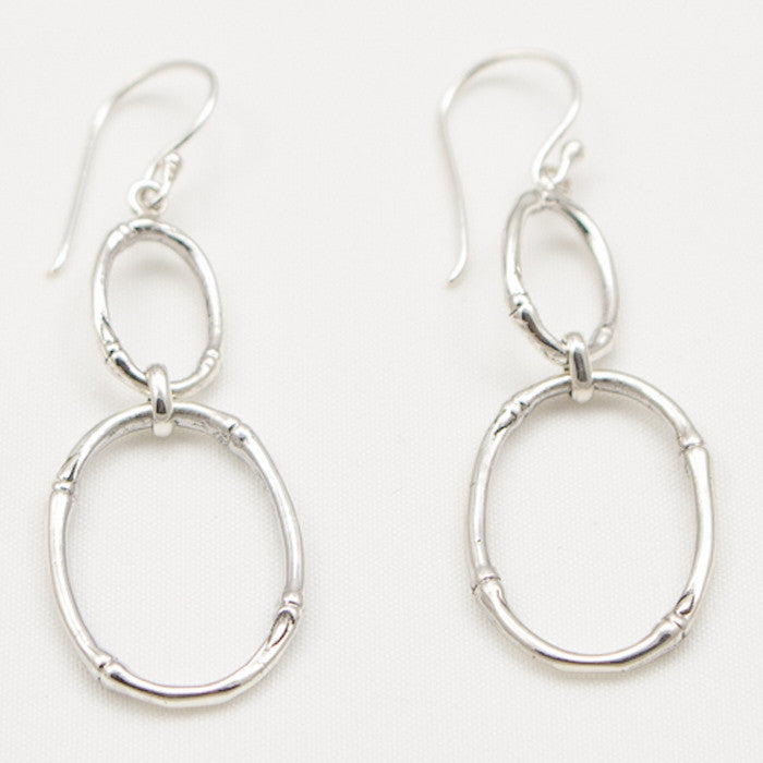Sterling Silver Double Bamboo Oval Dangle Earrings