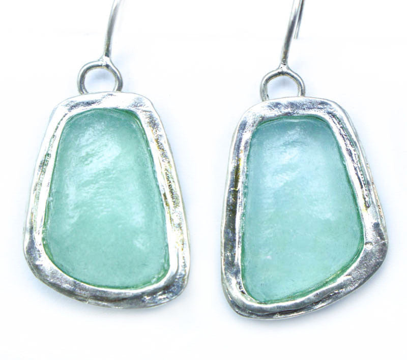 Abstract Rectangle Washed Roman Glass Earrings