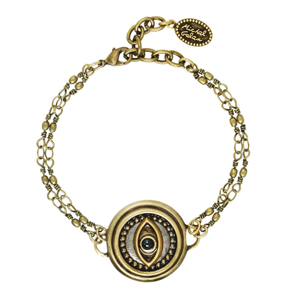 Round Silver Eye Two Chain Bracelet