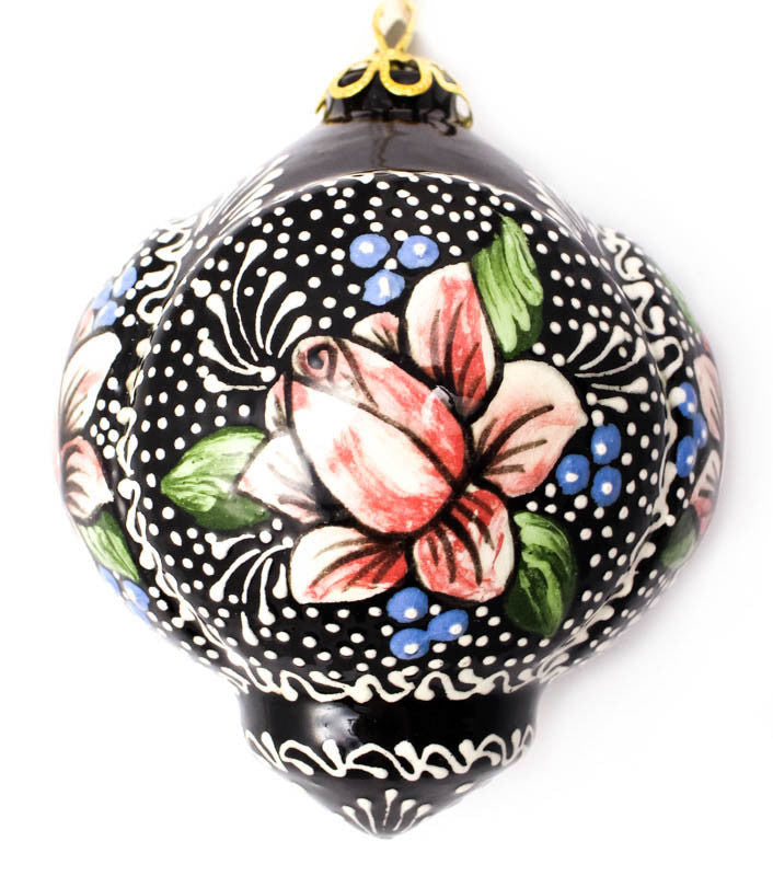 Rose Trim Lace Four Panel Ceramic Ornament