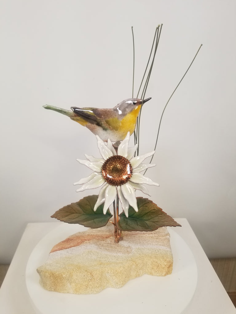 Yellow throat warbler on stone Wall Art by Bovano
