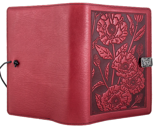 Small Leather Journal - Oriental Poppy in Red