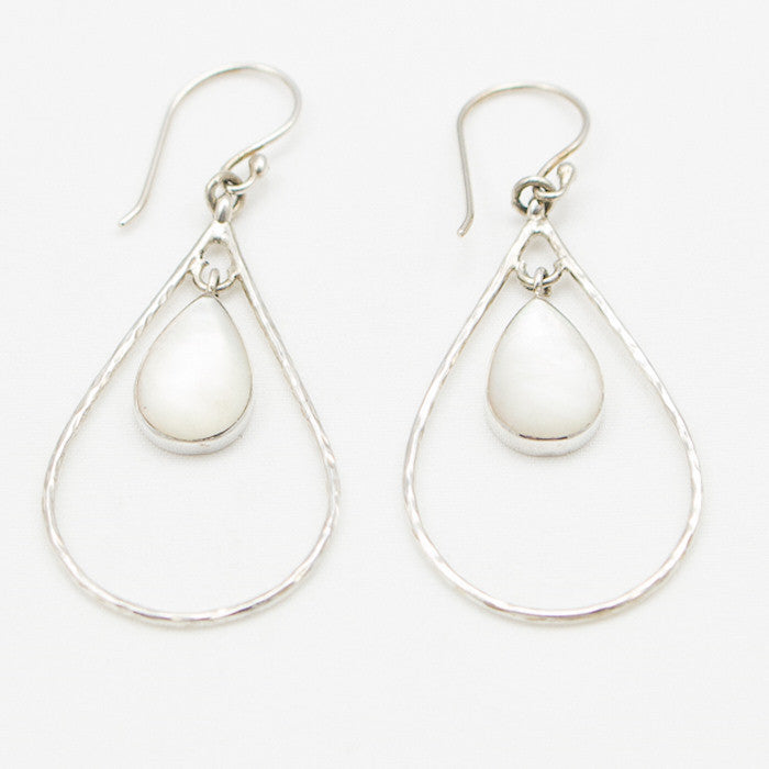 Sterling Silver Hammered Teardrop with Mother Of Pearl Earrings