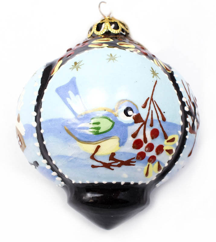 Winter Blue Bird Four Panel Ceramic Ornament