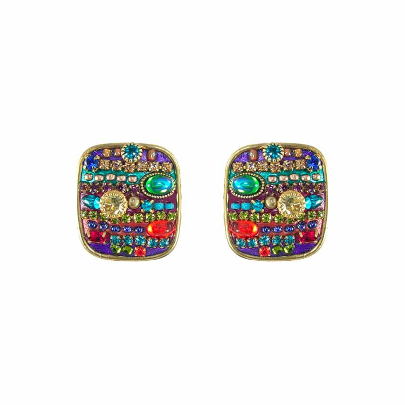 Multi Bright Large Square Earrings by Michal Golan