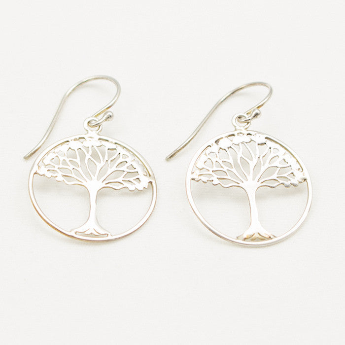 Sterling Silver Round Silver Bodhi Tree Earrings