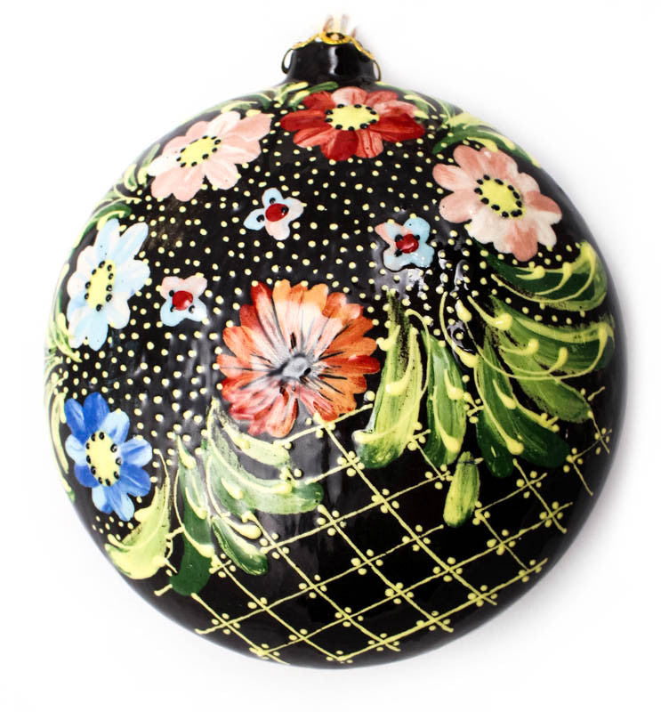 Wildflower Basket Large Round Ceramic Ornament