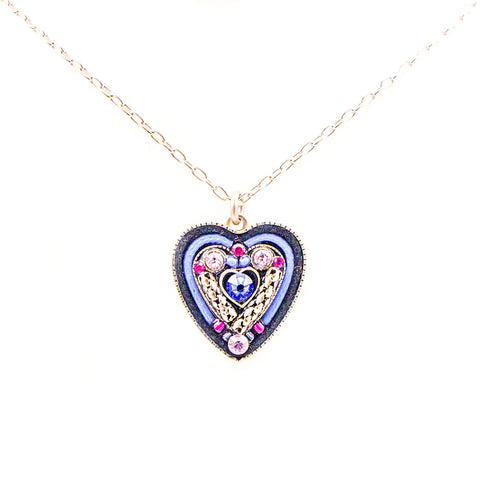 Sapphire Heart within a Heart Pendant Necklace by Firefly Jewelry