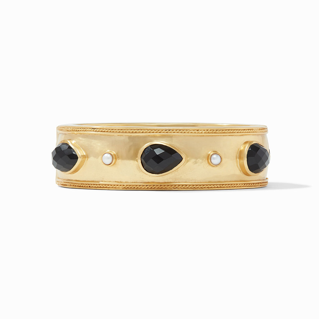 Cassis Statement Hinge Bangle Gold Obsidian Black w/ Pearl Accents by Julie Vos