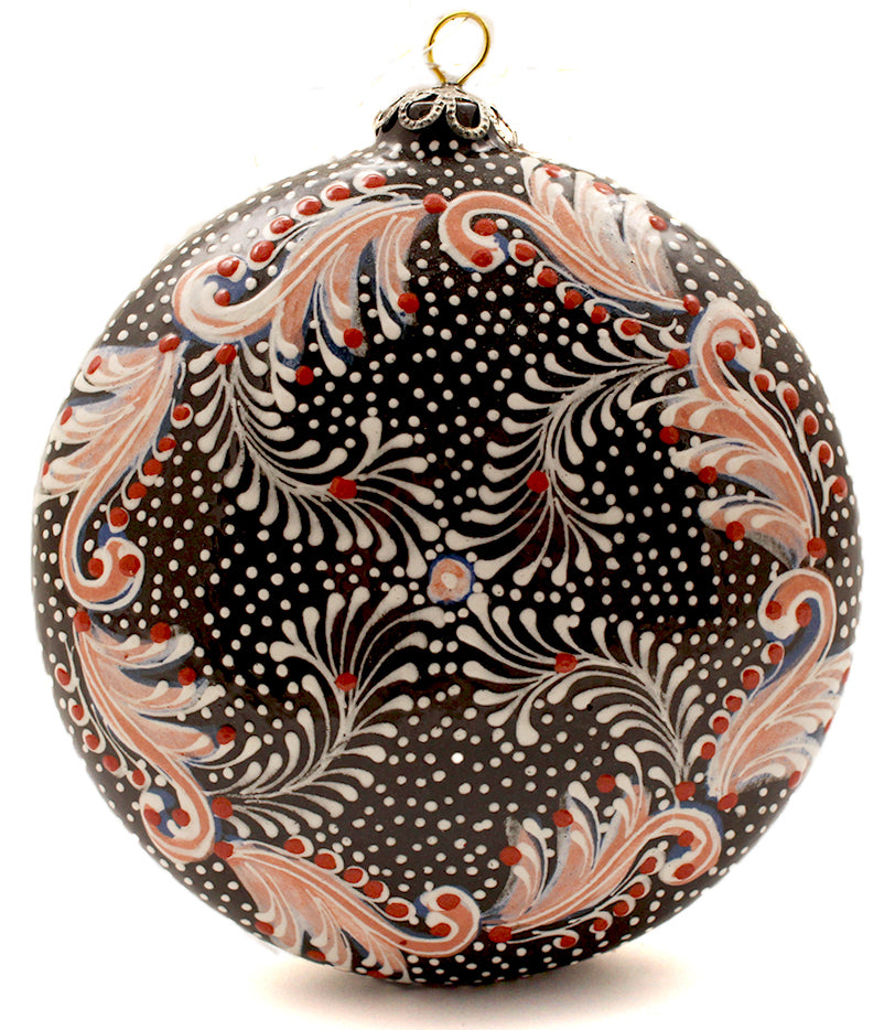 Black Background, White Raised Paint Large Round Ceramic Ornament