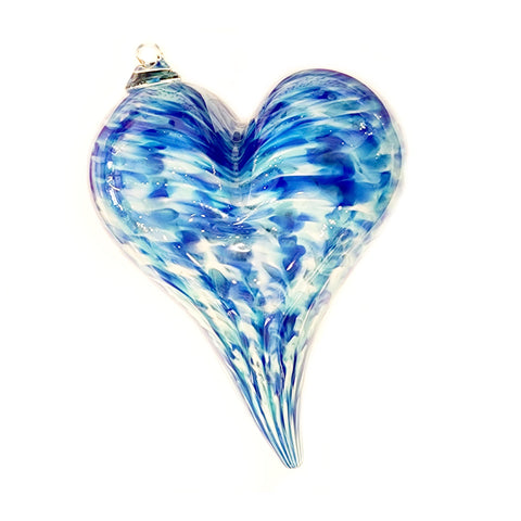 Heart in Blue and Teal Handblown Glass Decoration