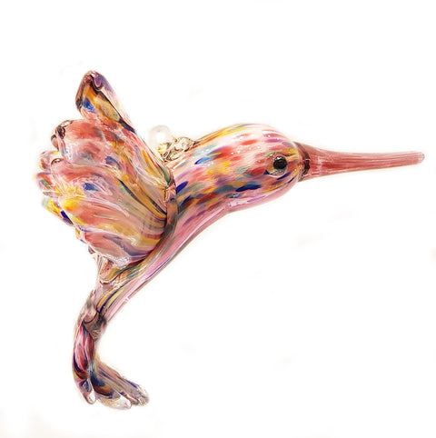 Hummingbird Pink Handblown Glass Ornament