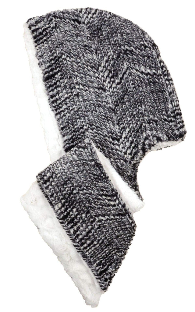 Cozy Cable in Ash with Cuddly Ivory Luxury Faux Fur Hoody Scarf