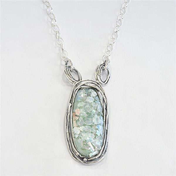 Orbit Framed Oval Patina Roman Glass Necklace
