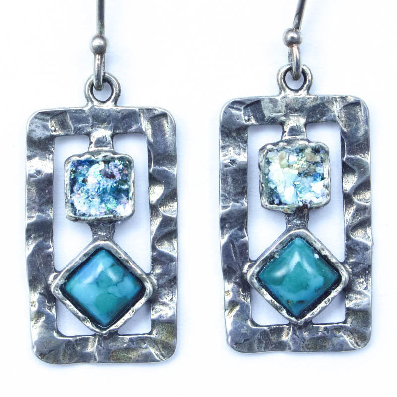 Turquoise Dangle and Roman Glass Earrings