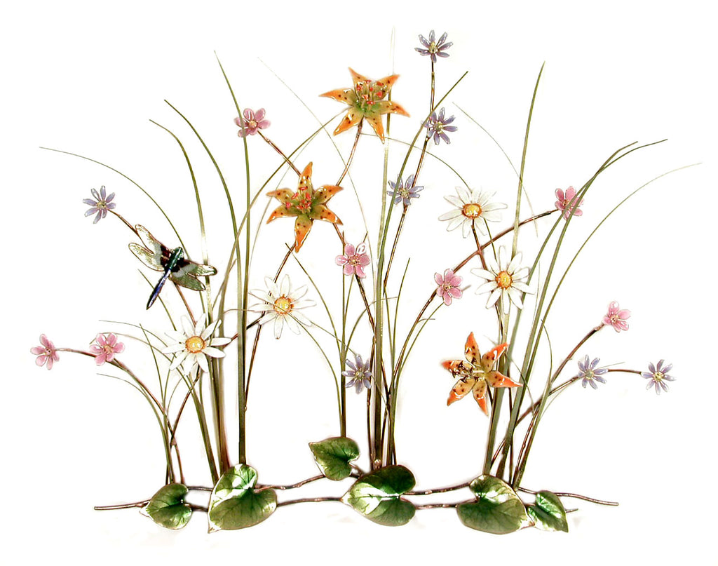 Large wildflower garden with dragonfly Wall Art by Bovano