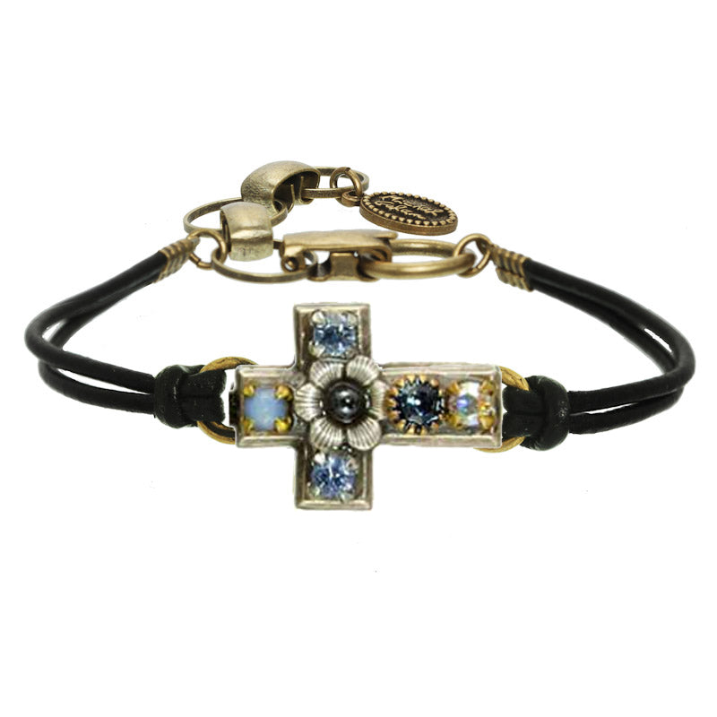 Small Blue Cross Bracelet on Leather Strap