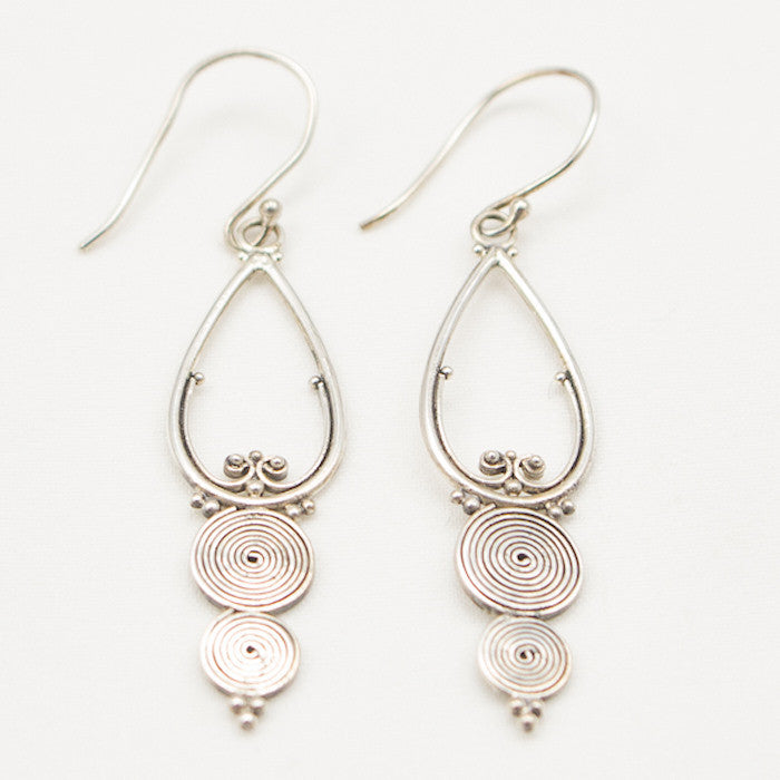 Sterling Silver Teardrop with Two Coils Earrings