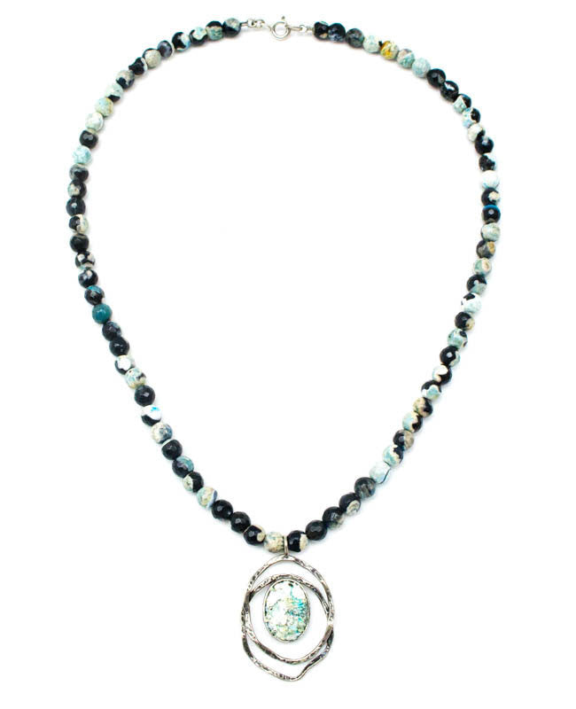 Agate Bead Chain with Open Circles Roman Glass Necklace