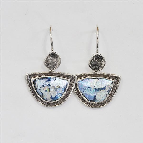 Semicircle Dangle Patina Roman Glass Earrings