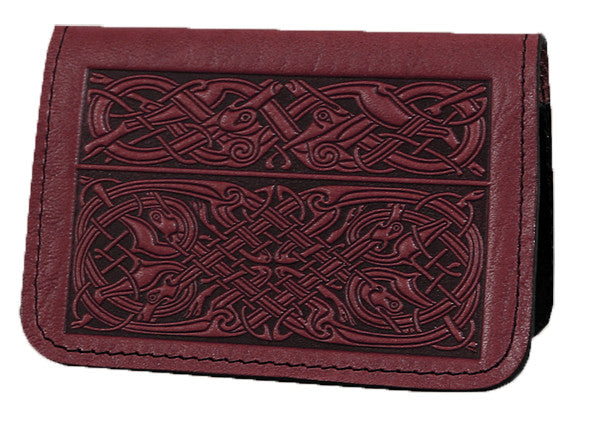 Leather Card Holder - Celtic Hounds in Wine