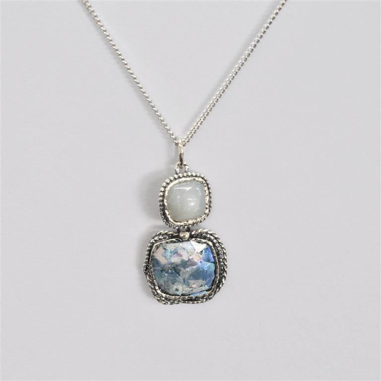 Square Moonstone Roman Glass Necklace