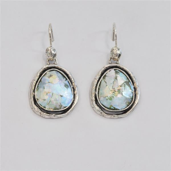 Organic Framed Round Patina Roman Glass Earrings