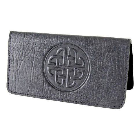Leather Checkbook Cover - Celtic Knot in Black