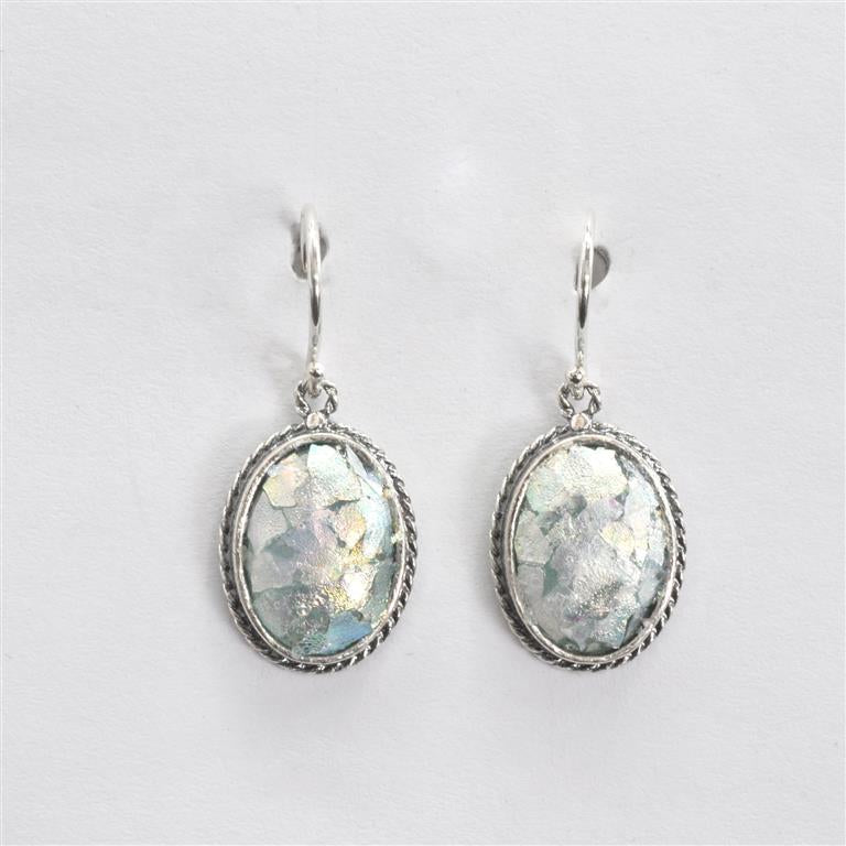 Rope Border Oval Roman Glass Earrings