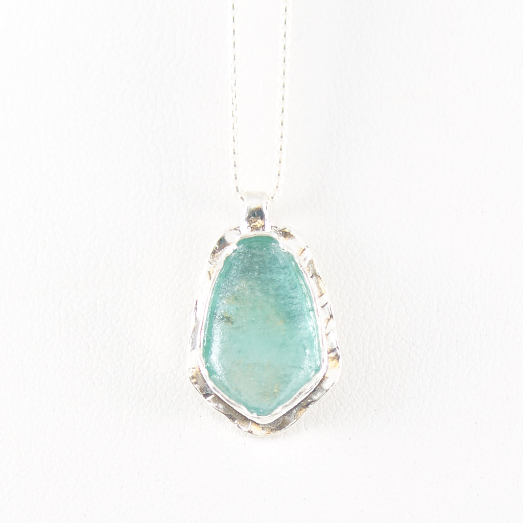 Delicate Silver Washed Roman Glass Necklace