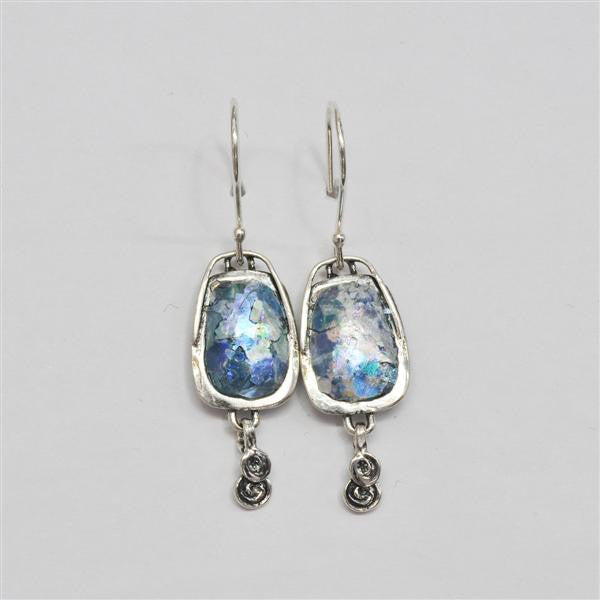 Double Spiral Dangle Patina Roman Glass Earrings